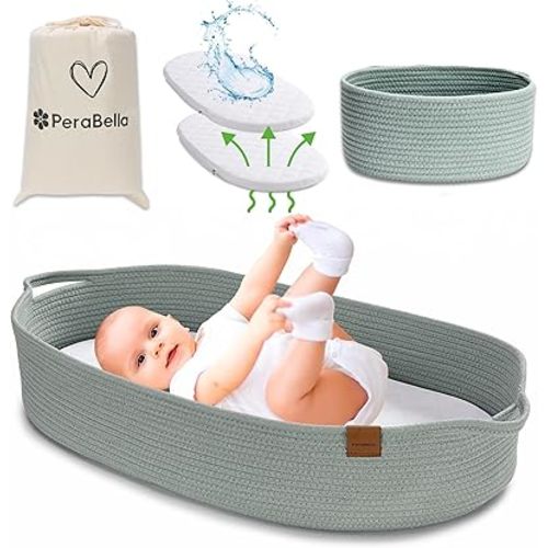 Baby Changing Basket for Baby Dresser, Moses Basket for Babies, Cotton Rope Diaper Changing Basket, Unisex Baby Moses Basket, Foam Diaper Changing Pad for Dresser, Changing Table Topper for Dresser