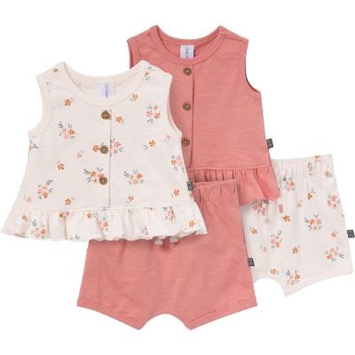 Modern Moments™ By Gerber Baby Girls' 4-piece Sleeveless Peplum Tops And Shorts Set, Lt Rose Flower Bunches/rose, 3-6m