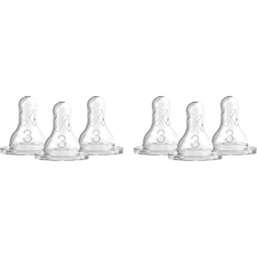 Dr. Brown’s Natural Flow® Level 3 Narrow Baby Bottle Silicone Nipple, Medium-Fast Flow, 6m+, 100% Silicone Bottle Nipple, 6 Pack