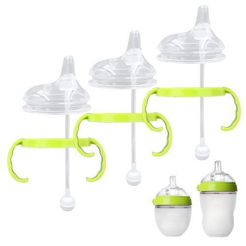 Sippy Cup Conversion Kit for Comotomo Baby Bottles, Soft Straw Top and Weighted Transition Cup Kit with Handles, Set of 3