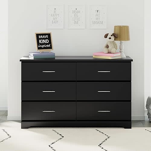 6 Drawer Double Dresser (Black) For Nursery