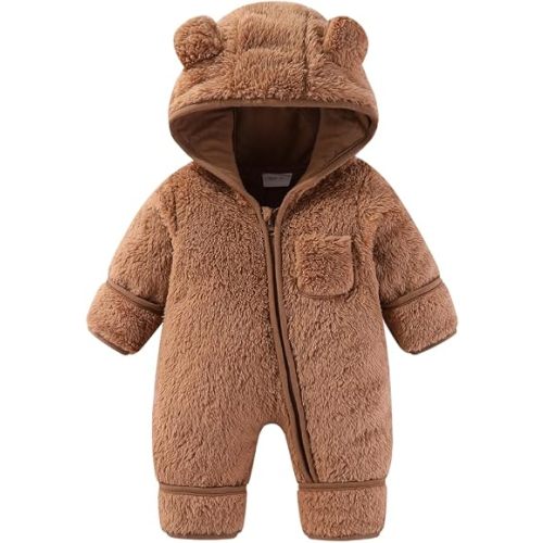 XIFAMNIY Newborn Baby Winter Snowsuit - Bear Outfit Fleece Warm Jumpsuit Romper Hooded Clothes for Infant Girls Boys