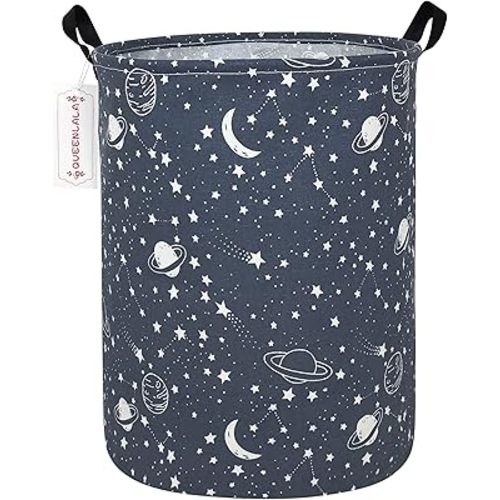 QUEENLALA Large Storage Basket,Laundry Hamper/Bathroom/Home Decor/Collapsible Round Storage Bin,Boys and Girls Hamper/Boxes/Clothing(Round-blue-starry sky)