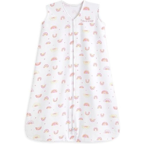 HALO SleepSack, 100% Cotton Wearable Blanket, Swaddle Transition Sleeping Bag, TOG 0.5, Sunshine Rainbows, Medium