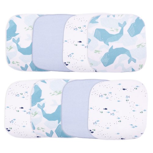 Little Star Organic Infant Newborn Blue Fish Terry Cloth Wash Cloth, 8 Pack, Cotton