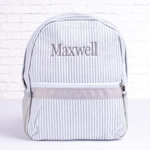 Personalized Baby Backpacks | Monogrammed Toddler Backpacks | Seersucker Backpack | Preschool Book Bag | Personalized Baby Gifts (Gray)