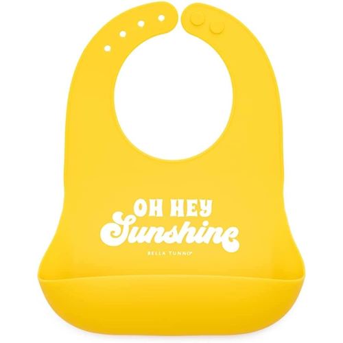 Baby Bib for Eating by Bella Tunno, Waterproof Silicone Bib with Large Food Catcher, Adjustable Fit for Babies 4-12 months & Toddlers 1-3 Years, Boys & Girls, Oh Hey Sunshine
