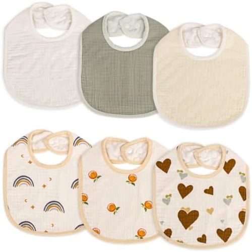 Muslin Baby Bibs, 100% Cotton Baby Bandana Drool Bibs for Boys Girls, Solid Colors Set Bibs for Teething and Drooling