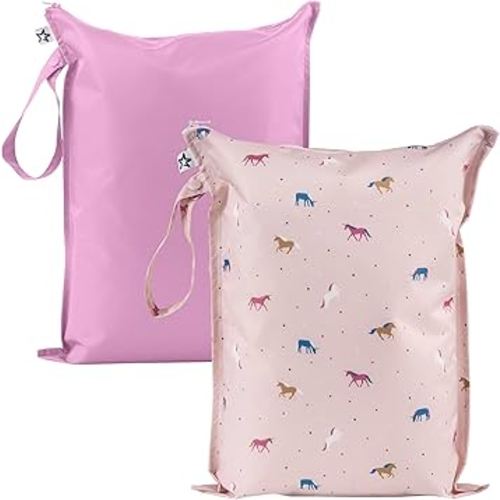 Tiny Twinkle Mess Proof Wet Bags | 2-Pack Reusable Waterproof Wet Bags for Swimsuits | Baby Clothes | Travel & Diaper Bag (Unicorn)
