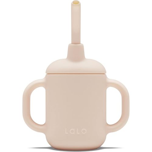 Lalo Little Cup, Non-Toxic Silicone Straw Cup with Handles - Baby and Toddler Sippy Cup - Mini Cup and Straw Training System, 4oz, Grapefruit