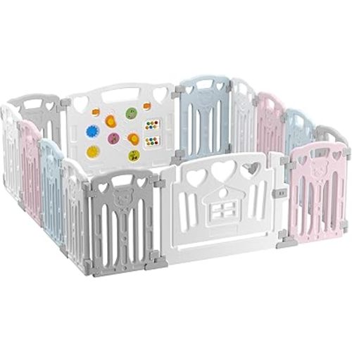 Baby Playpen Kids Activity Centre Safety Play Yard Home Indoor Outdoor New Pen (multicolour) (White) (Macarons Classic Set 14 Panel)