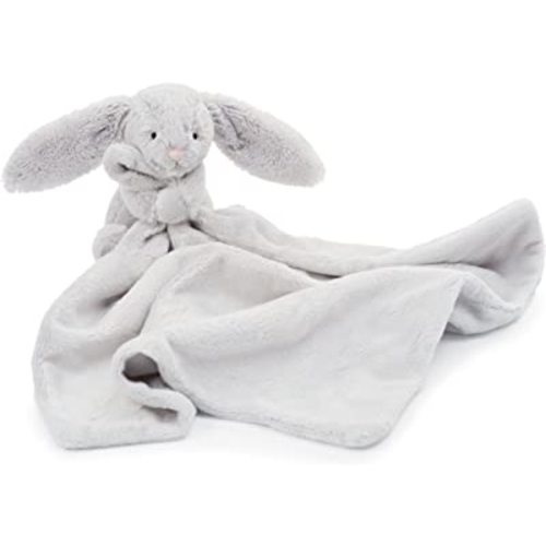 Jellycat Bashful Grey Bunny Soother, 13.5 inches | Security Blanket and Lovey for Babies | Baby Gift