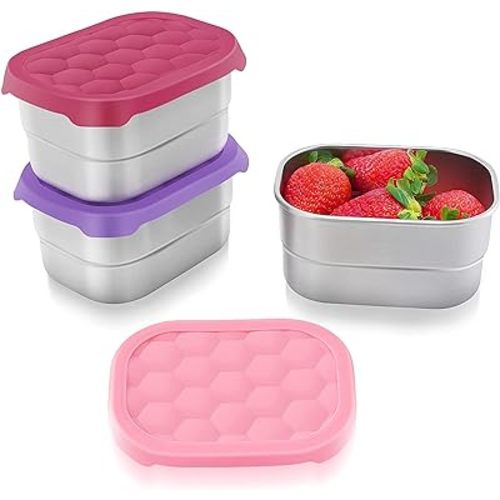 Small Stainless Steel Snack Containers for Kids | Easy Open Leak Proof Food Containers with Silicone Lids - Perfect Metal Toddler Lunch Box for Daycare and School (8oz)