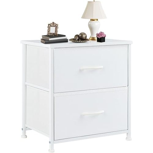 DUMOS Nightstand Small Dresser with 2 Fabric Drawers, White