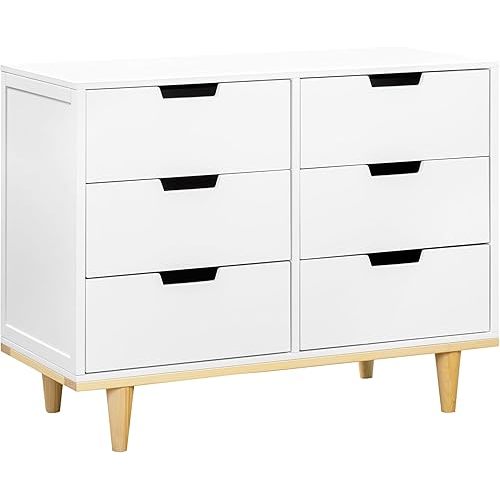 DaVinci Marley 6-Drawer Double Dresser in White Finish and Natural Legs