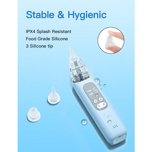 Baby Nasal Aspirator, Electric Nose Sucker with 5 Levels Suction, Soothing Light & Nursery Rhymes - Blue