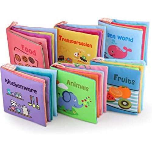 Sandrem Baby Soft Book Set of 6, Crinkle Soft Baby Books 0-6 Months, Soft Books for Babies, Cloth Baby Books, Baby Books Toys, Sensory Toys 0-12 Months, Touch and Feel Crinkle Cloth Books for Babies