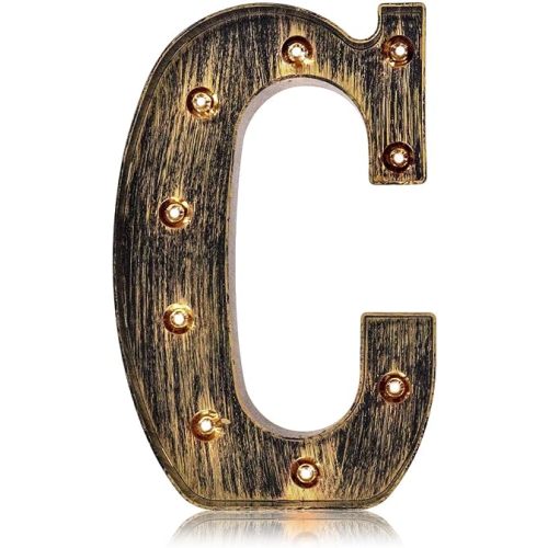 OYCBUZO Golden Black Led Marquee Letter - Industrial, Vintage Style Light Up Alphabet Letter Sign for Cafe Wedding Birthday Party Christmas Lamp Home Bar Initials Decor - C
