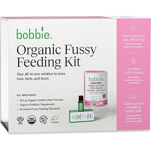 Bobbie Fussy Feeding Kit, Organic Gentle Infant Formula Milk Based Powder with Iron, DHA, Vitamin D & 100% Lactose (14.1 oz) Baby Probiotic Drops 1 Billion CFU (0.27 fl oz) Newborn Baby-12 Months Old