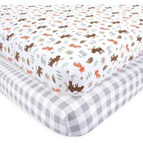 Hudson Baby Unisex Baby Cotton Fitted Crib Sheet, Woodland, One Size