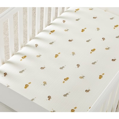 Lion Organic Muslin Crib Fitted Sheet | Pottery Barn Kids