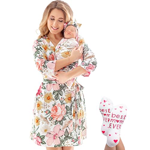 ECO BABY Mommy and Me Robe and Swaddle Set | Maternity Robe and Matching Baby Set for Girl, Boy | Hospital Labor and Delivery