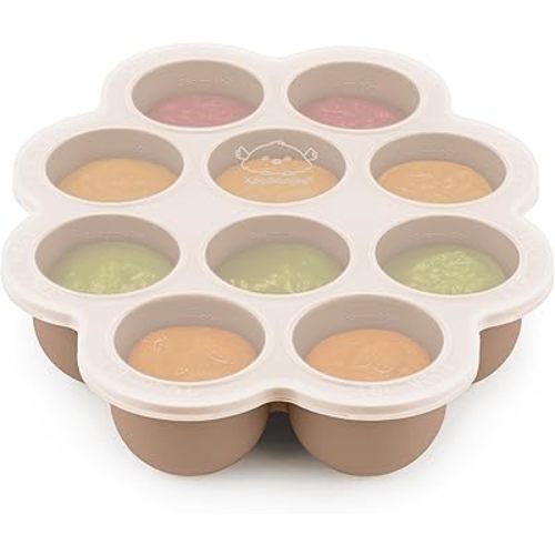 KeaBabies Silicone Food Freezer Trays with Lid, 2oz x 10 Pods Baby Food Storage Containers, Easy Puree Meal Prep, Breast Milk Silicone Freezer Molds, Dishwasher, Microwave Safe,BPA-Free(Chai Latte)
