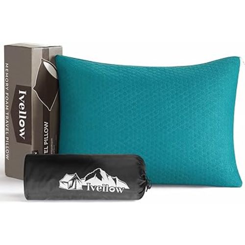 Ivellow Memory Foam Travel Pillow Compressible Camping Pillow for Sleeping Shredded Memory Foam Pillow Compact Firm Supportive Small Pillow for Adults Kids Outdoor Backpacking Hiking Essential Gear-M