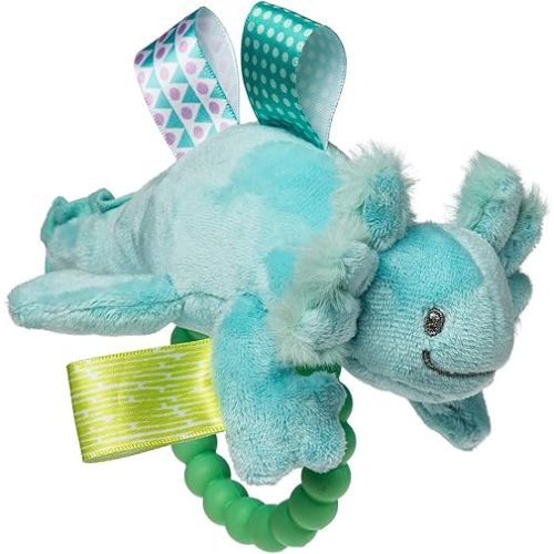 Soft Baby Rattle with Soothing Teether Ring and Sensory Tags, 6-Inches, Fizzy Aqua Axolotl
