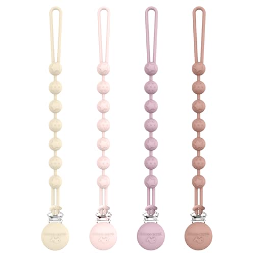 Cuddle Campus Silicone Pacifier Clip Holder with One Piece Design, Pack of 4 Soft Flexible Binky Clips with Texture for Baby Boy and Girl Set 5