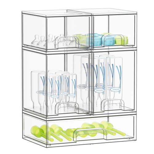 Tooloton Acrylic Stackable Drawers Organizer, 5-Pack for Countertop and Cabinet Storage, 2 Small + 2 Medium + 1 Large, Clear