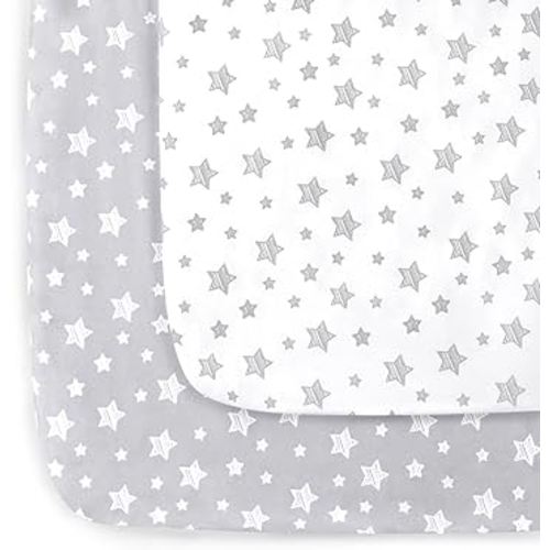 Pack and Play Sheets, 2 Pack Mini Crib Sheets, Stretchy Playard Fitted Sheet, Compatible with Graco Pack n Play, Soft and Breathable Material, Grey & White