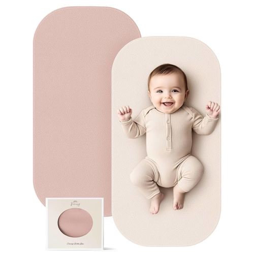 Konssy 2 Pack Faux Leather Baby Changing Mat 30"x17", Foldable and Wipeable Portable Changing Pad, Waterproof and Soft for Travel or Home Use (Blush,Beige)