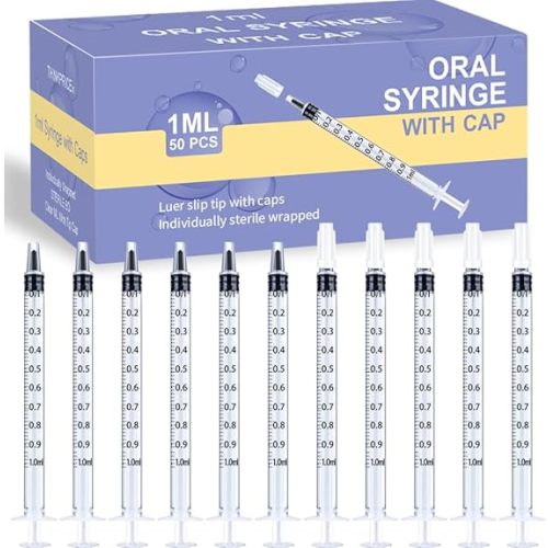 Colostrum Collection - 50 Pcs 1ml Syringes with Caps Oral Dispenser Individually Sterile Warpped for Medicine Dropper, Colostrum Collect Feeding Pets, Liquid
