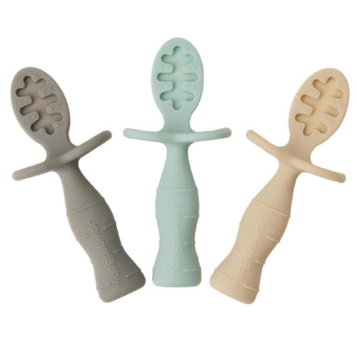 UpwardBaby 3-Pack Silicone Baby Feeding Spoons with Anti-Choke Barrier for Self Feeding 6 Months, Infant First Stage Textured Toddler Utensils, Baby Led Weaning Spoons