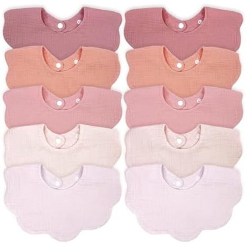 EllieHouse Baby Bibs for Girls Boys 10Pack Muslin Drool Teeth Drooling Teething Bibs Muslin Cotton for Infant Toddler