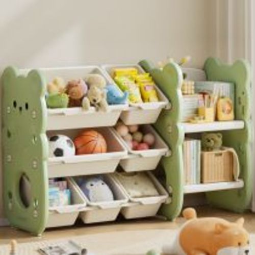 Sage Standard Children's Bookshelf with Animal Theme, 10 Drawers, 2 Shelves, Synthetic Material, Horizontal Orientation, Open Back, 39"L x 14"W x 26"H