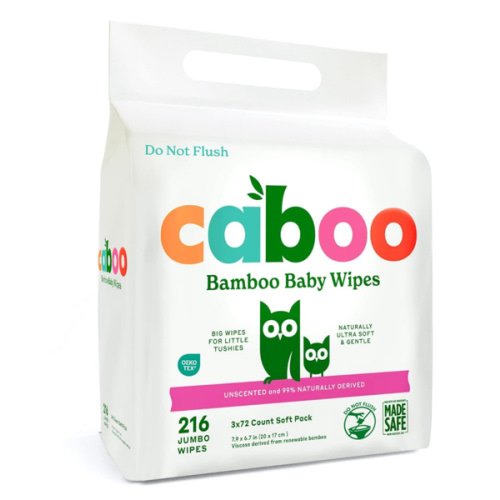 Caboo Baby Wipes, Made with Bamboo Viscose, Certified Made Safe Ingredients, Unscented Baby Wipes Good for Sensitive Skin, 72 Wipes Per Travel Pack, Total of 216 Wet Wipes