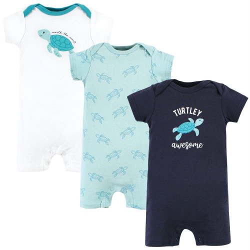 Hudson Baby Infant Boy Cotton Rompers, Sea Turtle, 6-9 Months