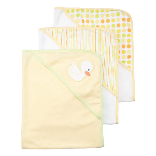 Spasilk Baby 3 Pack Soft Terry Hooded Towel Set for Newborn Boys and Girls, Yellow Duck