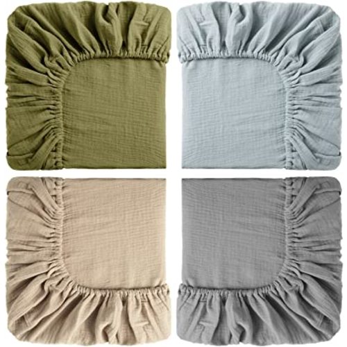 Gerrii 4 Pcs Muslin Mini Crib Sheets Baby Crib Sheets for Boys and Girls Cotton Baby Fitted Crib Sheet Soft Muslin Crib Sheets for Crib Mattress(24 x 38 Inch,Elegant Colors)