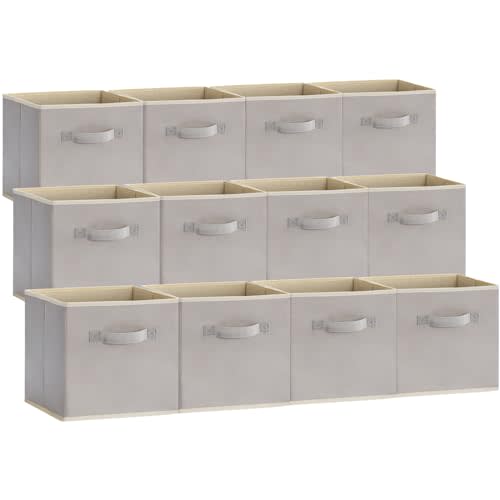 Lifewit Storage Cubes, Foldable Decorative Fabric Storage Baskets for Organizing Home Organizers with Handles for Shelves, Closet, 11 Inch Bins, 18L Light Gray, 12 Packs