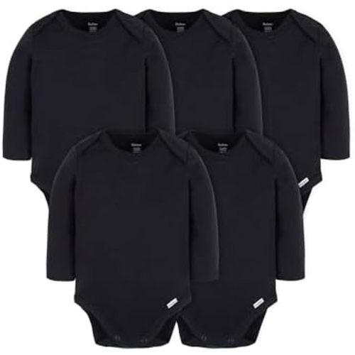 Gerber Baby Long Sleeve Solid Onesies Multi-Pack Interlock 180 GSM, Black, 3-6 Months