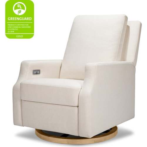 Crewe Electronic Recliner And Swivel Glider, Cream Eco-Weave With Light Wood Base - Namesake | Maisonette
