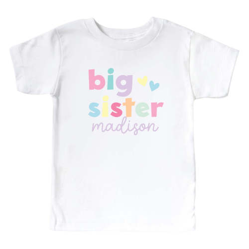 Personalized Big Sibling Kids Graphic Tee | White