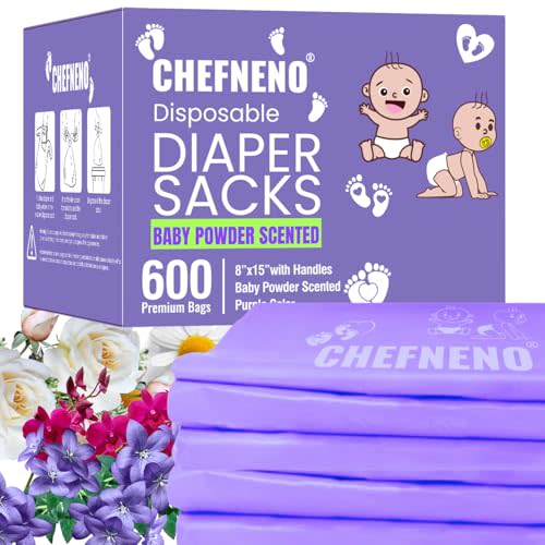 Baby Diaper Bag Disposable (600 Count) Fresh Baby Powder Scented Easy Tie Handles Bulk Diaper Sacks Disposable Dog Poop Waste Bags Cat Litter Clump & Poop Bags Sanitary Pad Waste Bags (600 Bags)
