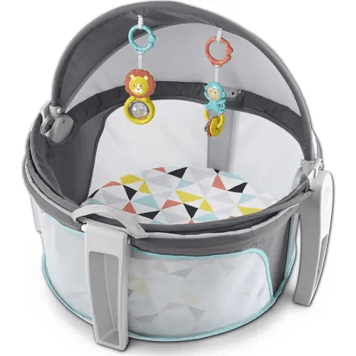 Fisher-Price Portable Bassinet On-The-Go Baby Dome, Travel Play Space with Developmental Newborn Toys & Canopy, Windmill