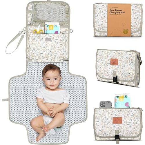 KeaBabies Portable Diaper Changing Pad - Large Waterproof Baby Changing Mat, Compact Travel Diaper Clutch, Functional Pockets Fit Newborn Essentials, Wipeable & Padded Baby Changer (Prairie)
