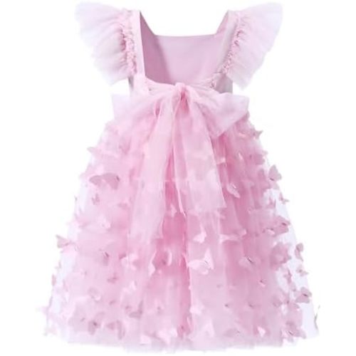 Tutu.kk Toddler Girls Vintage Party Dress Ruffled Sleeve A-Line Tulle Flower Girl Dresses for Wedding,Birthday