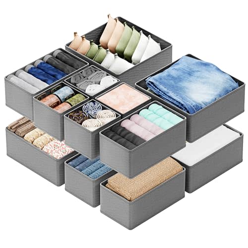 SpaceAid Drawer Organizer Clothes, 12 Pack Dresser Organizer Bins for Nursery, Closet Organization and Storage Dividers for Clothing, Baby Clothes, Underwears, Socks (Grey)